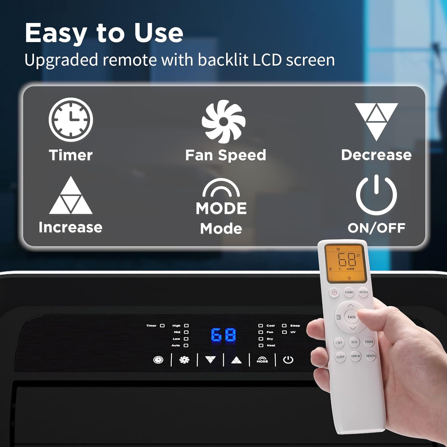 TURBRO 14,000 BTU Portable Air Conditioner & Heater, 4-in-1 AC Unit with Dehumidifier, Fan, UV-C Light for Rooms up to 600 Sq Ft, Remote, Sleep Mode, Easy Installation (10,000 BTU SACC), Greenland