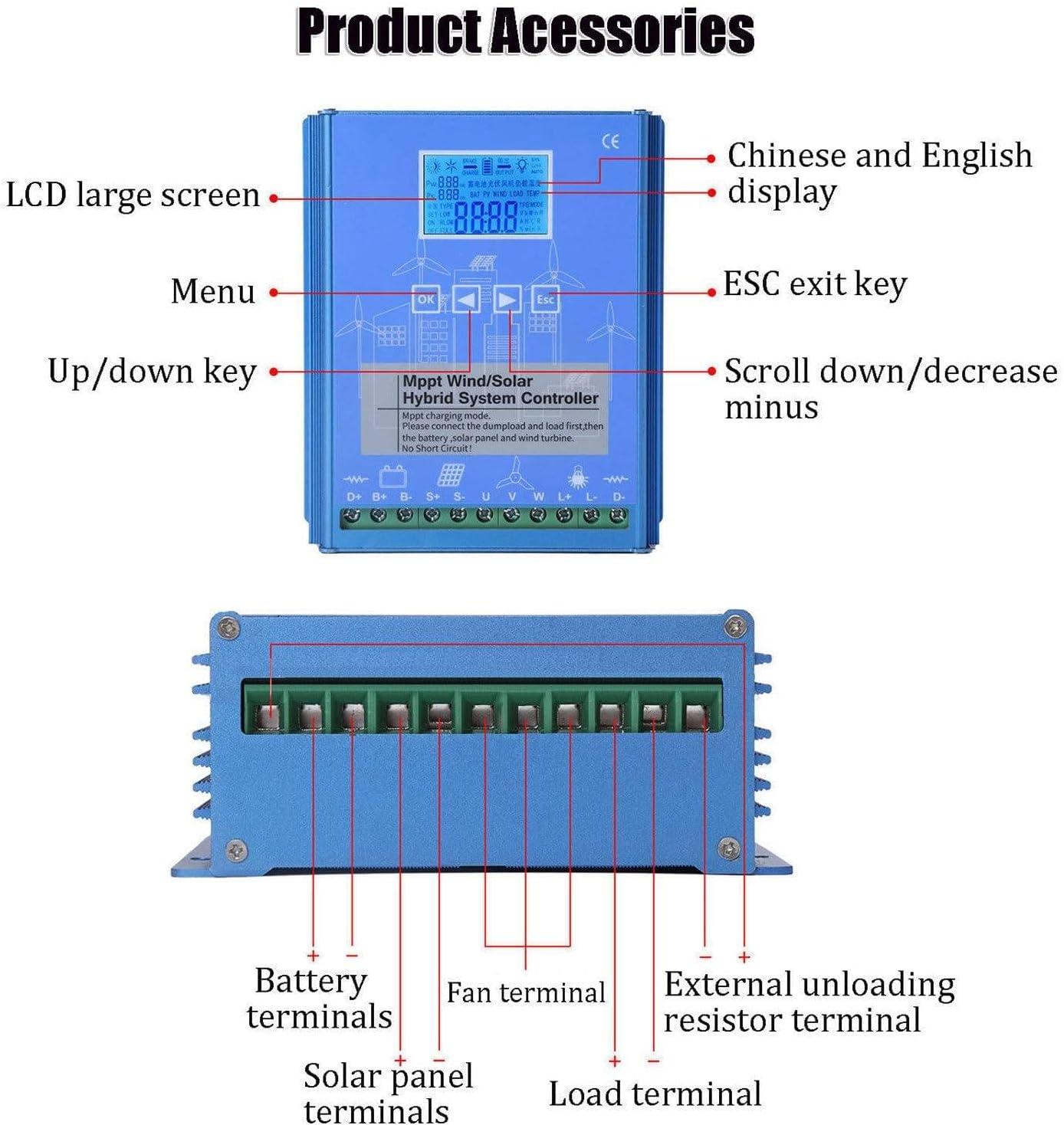 2000W/4000W/6000W/8000W/10000W Wind Solar Hybrid Charge Controller, Wind Solar Panel,with LCD Screen for Wind Turbine Generator Charger 12V-24V-8000W