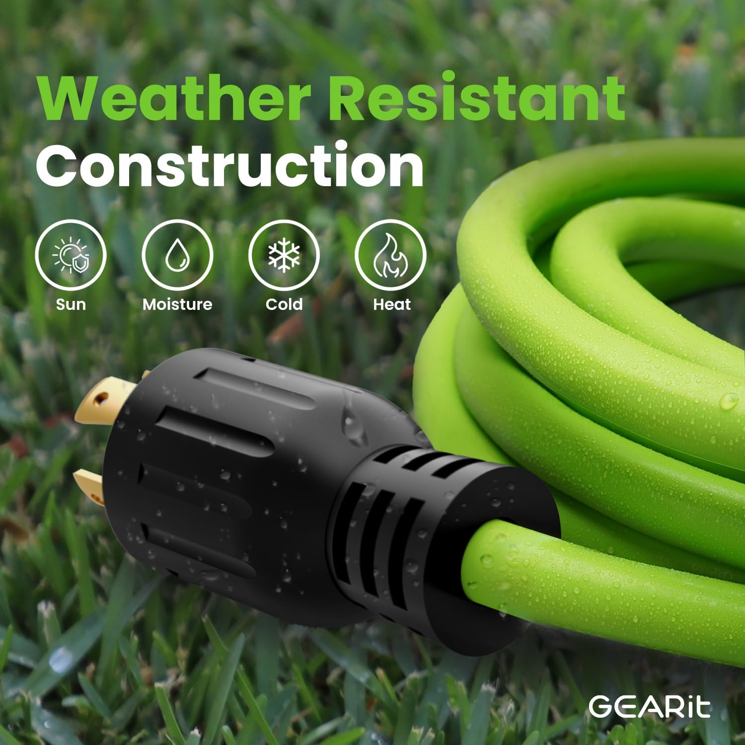 GEARit 30-Amp Generator Extension Cord, 120/250-Volt, 4-Prong, 7500W, NEMA L14-30P/L L14-30R, 10 Gauge SJTW Locking Power Cord for Manual Transfer Switch, Portable Generators, Power, 40 Feet, Green