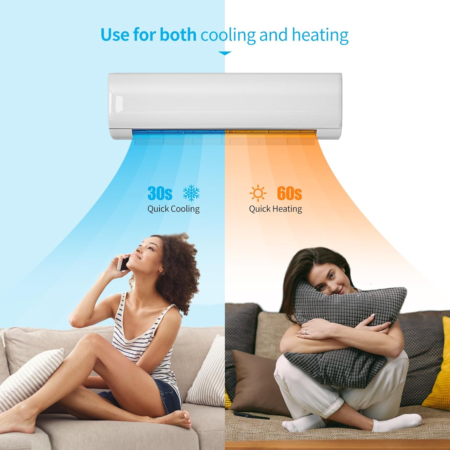 Split System Air Conditioner & Heater, 12000 BTU Split Air Conditioner with compressor and heat pump, 19 SEER2, WIFI Enabled, Remote Control, White