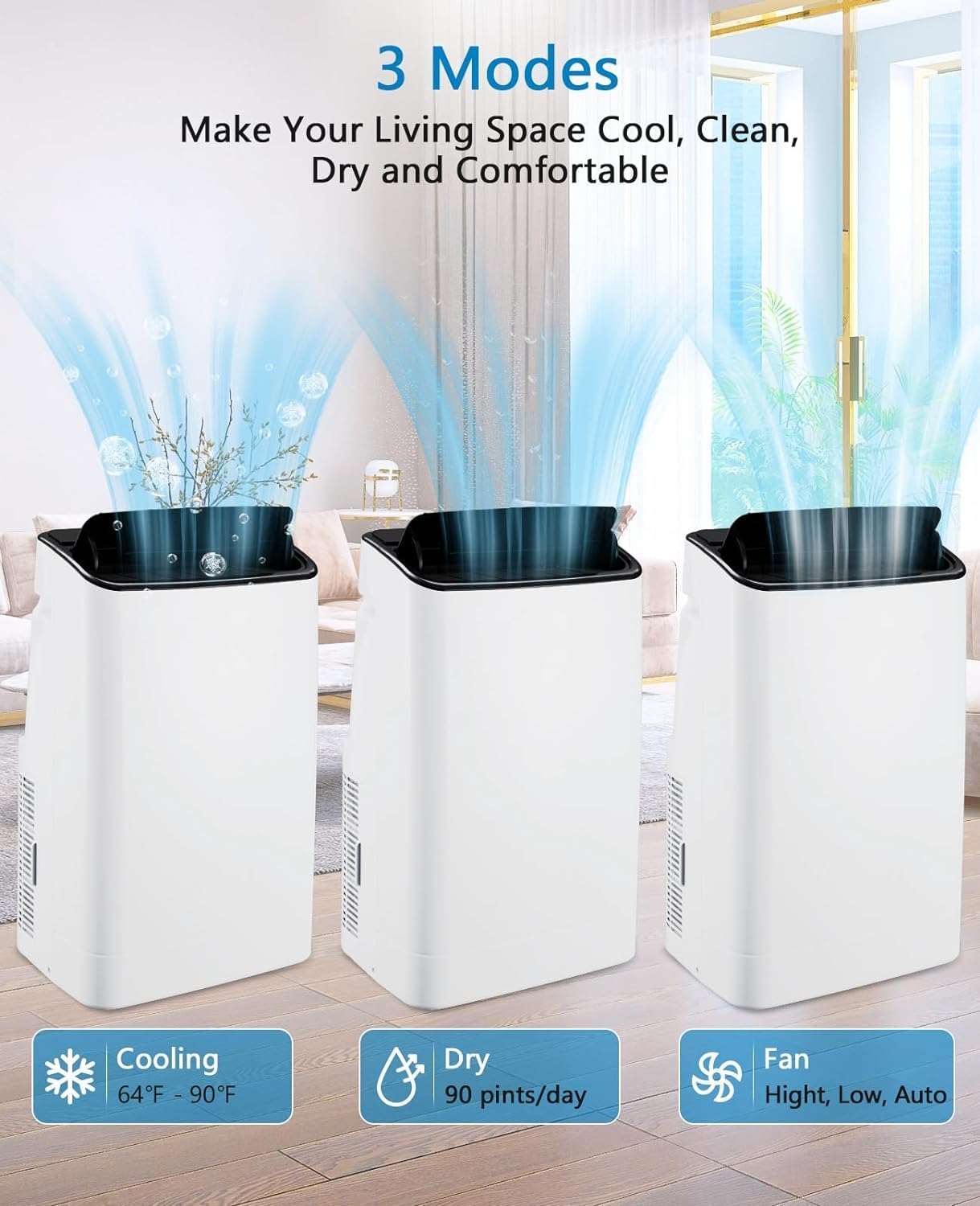 14,000 BTU Inverter Air Conditioner for Rooms up to 750 Sq. Ft, 3-in-1 Portable AC Unit, Cooler, Dehumidifier & Fan, Sleep Mode 53dB, with Window Kit & Remote Control