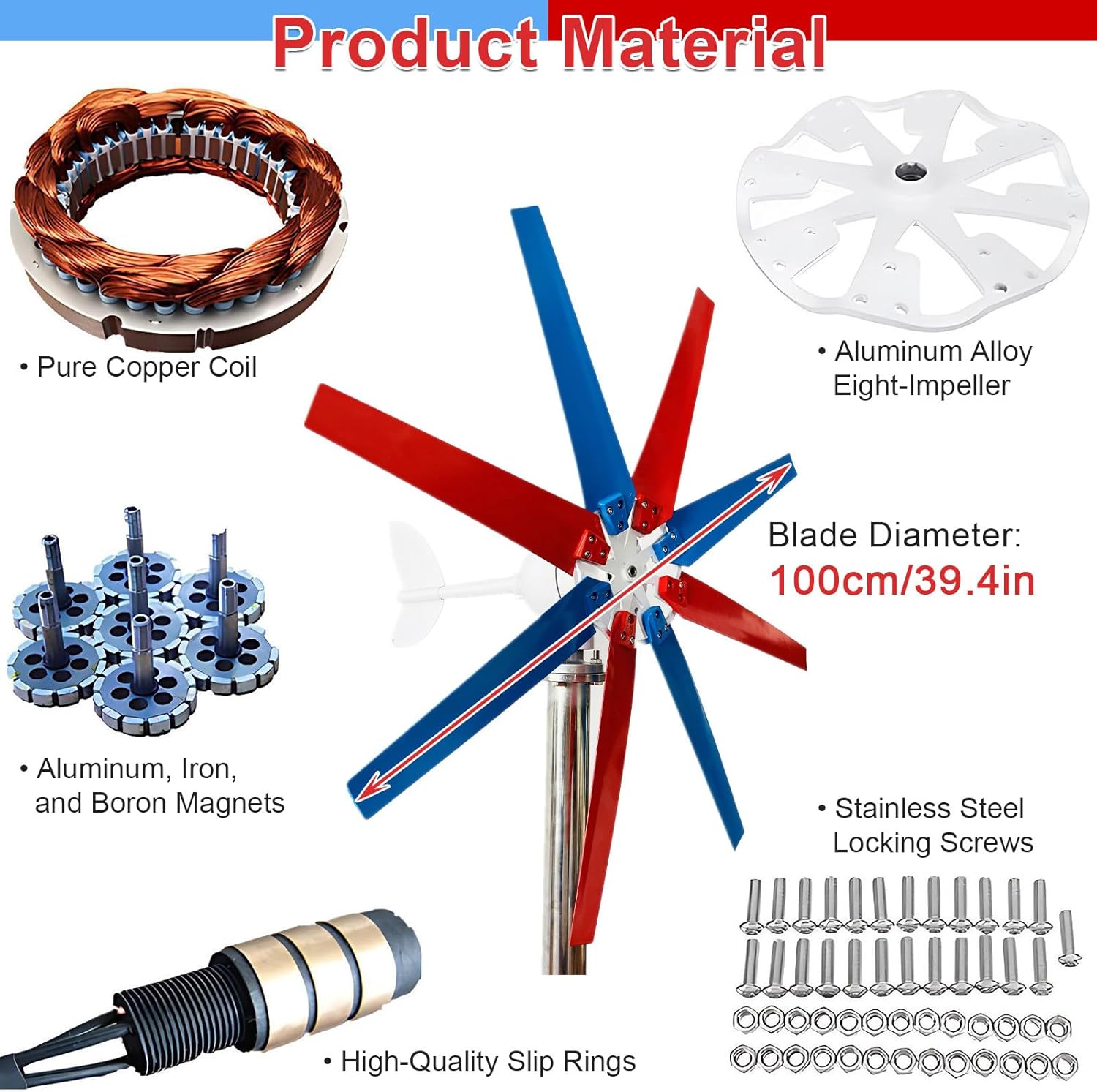 Professional Wind Turbines & Generator Kit, 200/300/400W 12/24/48V, 8-Blade, Vertical-Compatible, electromagnetic for Home, RV, Camping, and Off-Grid Applications 400W