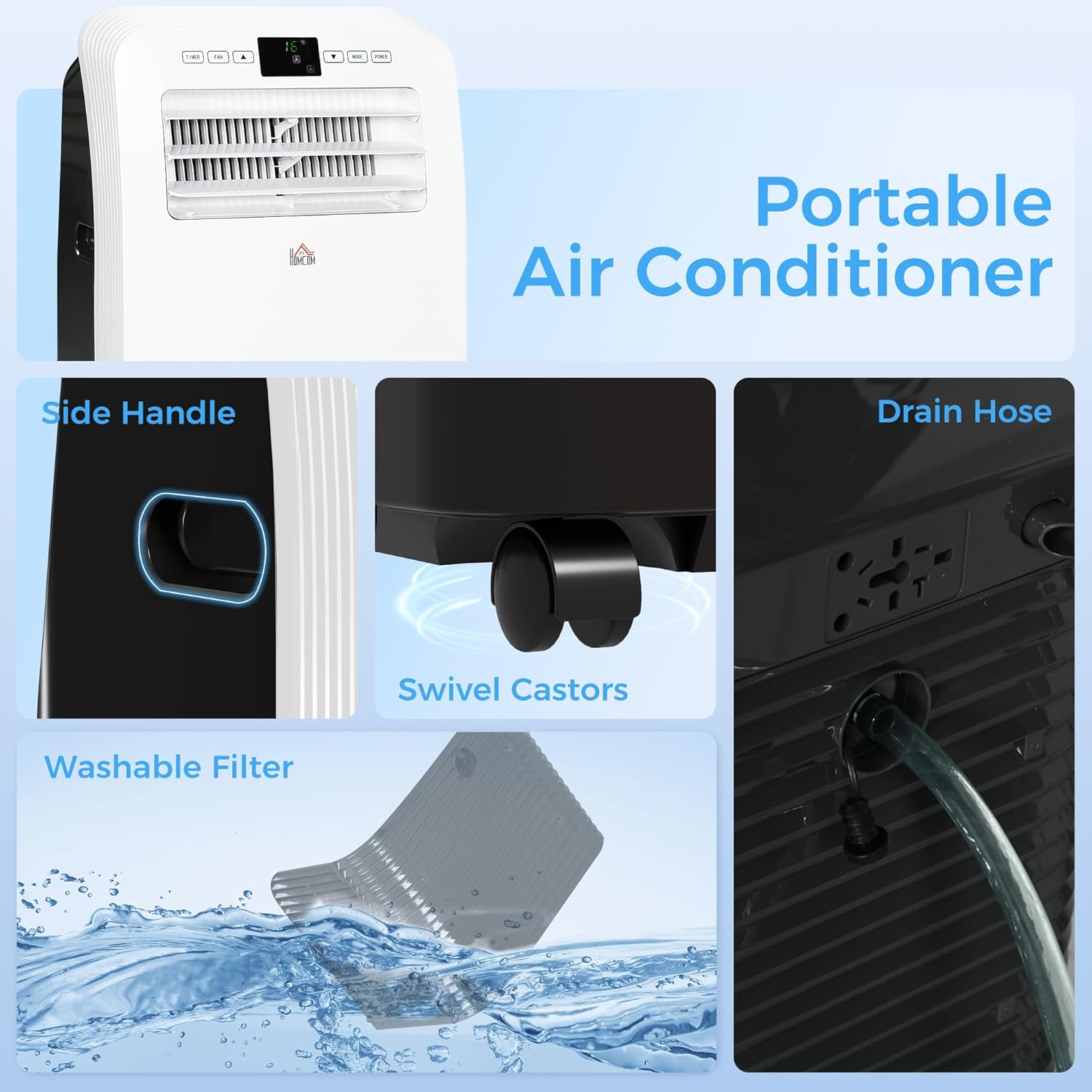 HOMCOM 11500 BTU Portable Air Conditioner with Dehumidifier & Cooling Fan, for Rooms Up To 550 Sq. Ft., Portable AC Unit with Remote Control & Window Kit, 24 Hour Timer, White