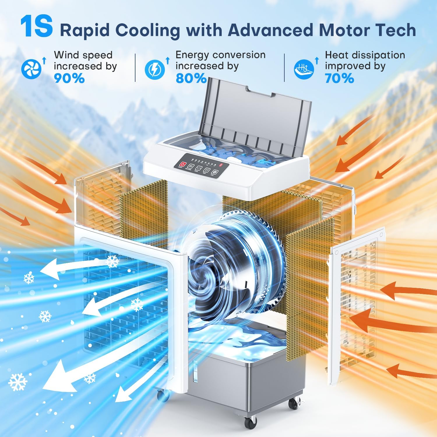 FANCOLE Windowless Air Conditioner, 2100CFM Evaporative Air Cooler with 4 Ice Packs, 700 Sq.ft Swamp Cooler Air Conditioner No Windows Needed w/3Mode & 3Speed, 7H Timer & Remote for Room Garage Patio