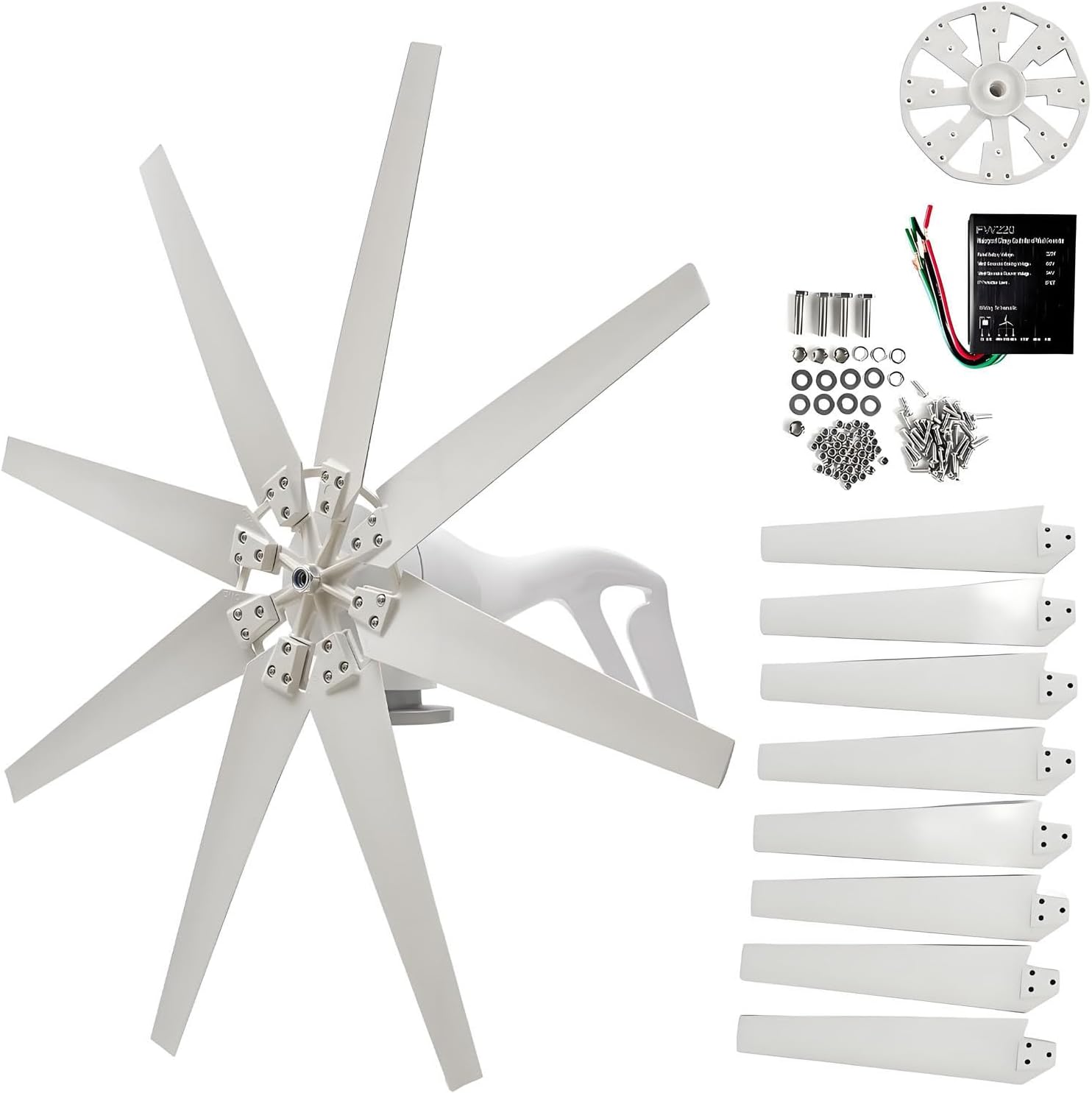 20000W Wind Turbine Generator Kit,8-Blade Windmill kit with Charge Controller,Auto Adjust Windward,8-Blade Generator,for Terrace Marine Motor Home Boat 48V-White