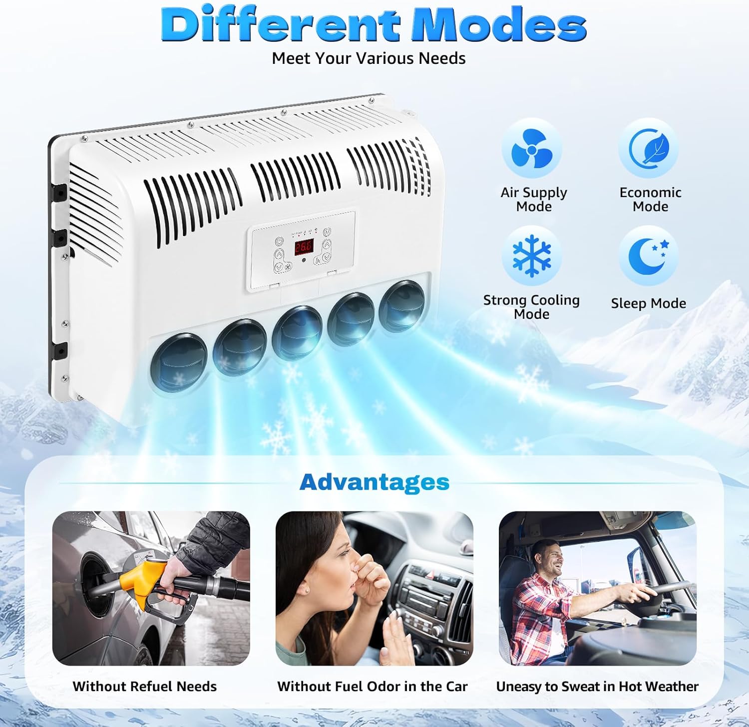 12V 11000 BTU Mini Split Air Conditioner Kit with Controller 2200-2400W Cooling Capacity Mini Split AC System for Trucks, Caravans, RVs, 8828.68-15891.6ft³/h Air Volume, Only Cooling