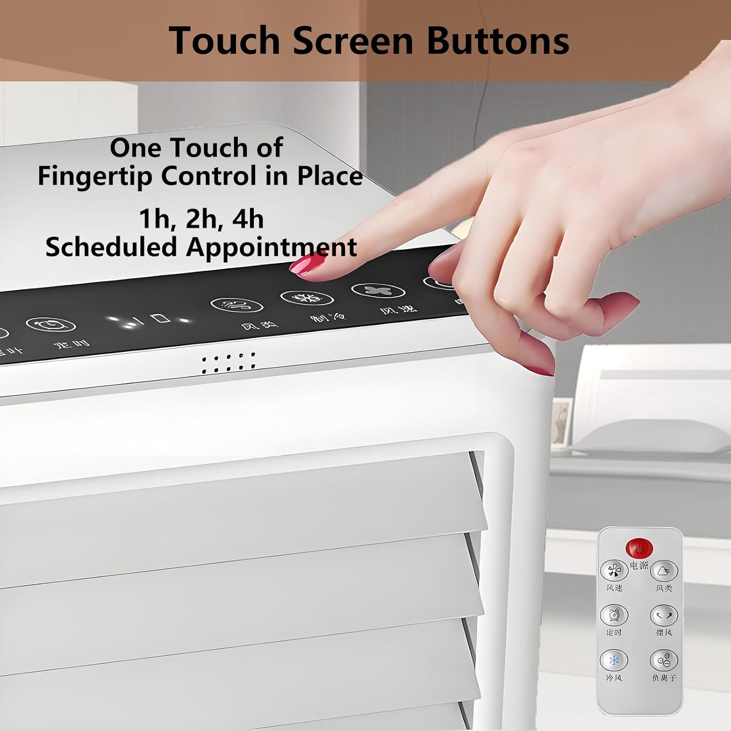 4-in-1 Portable Air Conditioners Personal Air Cooler Humidifier Cooling Fan Negative Ion Filter with Timer Remote Touch Screen Ac Unit Mini Fan 3-Speed and 4 Ice Packs 24VHomeCar