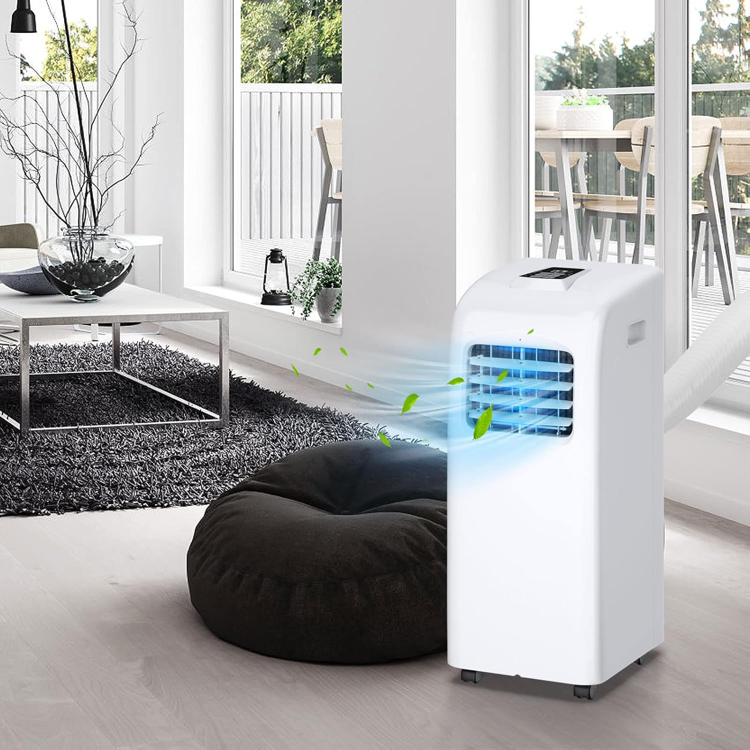 3-IN-1 Portable Air Conditioner, 8000BTU Floor AC Unit with Dehumidifier, Remote Control, Complete Window Mount & Exhaust Kit, Air Conditioner for Office, Dorms, Living Room(White)