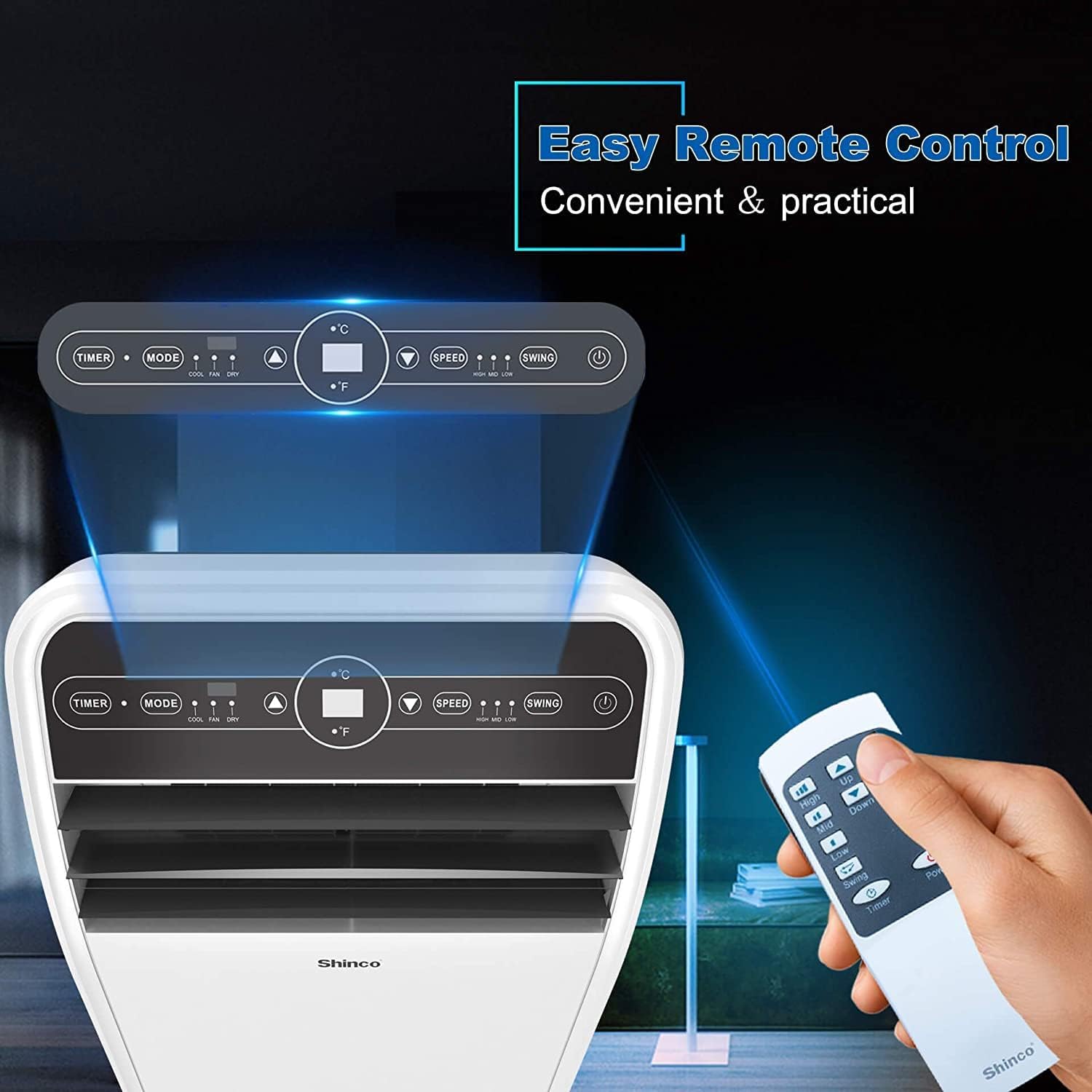 Shinco 10,000 BTU Portable Air Conditioners with Built-in Dehumidifier Function, Fan Mode, Quiet AC Unit Cools Rooms to 300 sq.ft, LED Display, Remote Control, Complete Window Mount Exhaust Kit (Renewed)