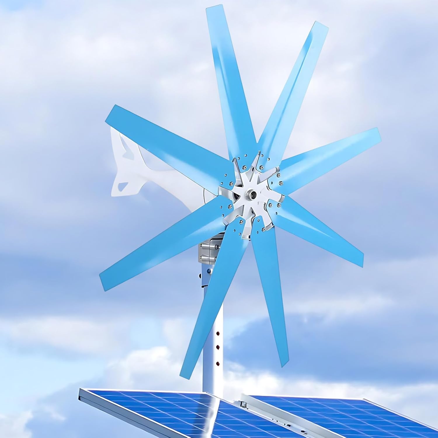 Wind Turbine Generator 100/200/300/400W, 8-Blade 12/24V Kit with Controller, Auto Yaw Adjustment for Off-Grid, Marine, Home Power Supply Blue-400W