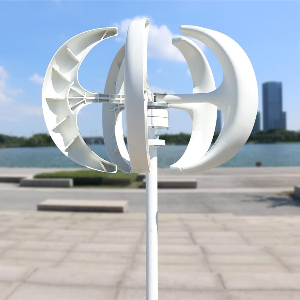 Wind Turbine Generator Kit, 1000W Vertical Wind Turbine 12v 24V Vertical Axis Wind Generator Small Windmill Free Energy With MPPT Charging Controller for Hybrid Solar Wind System(White,MPPT CONTROLLER