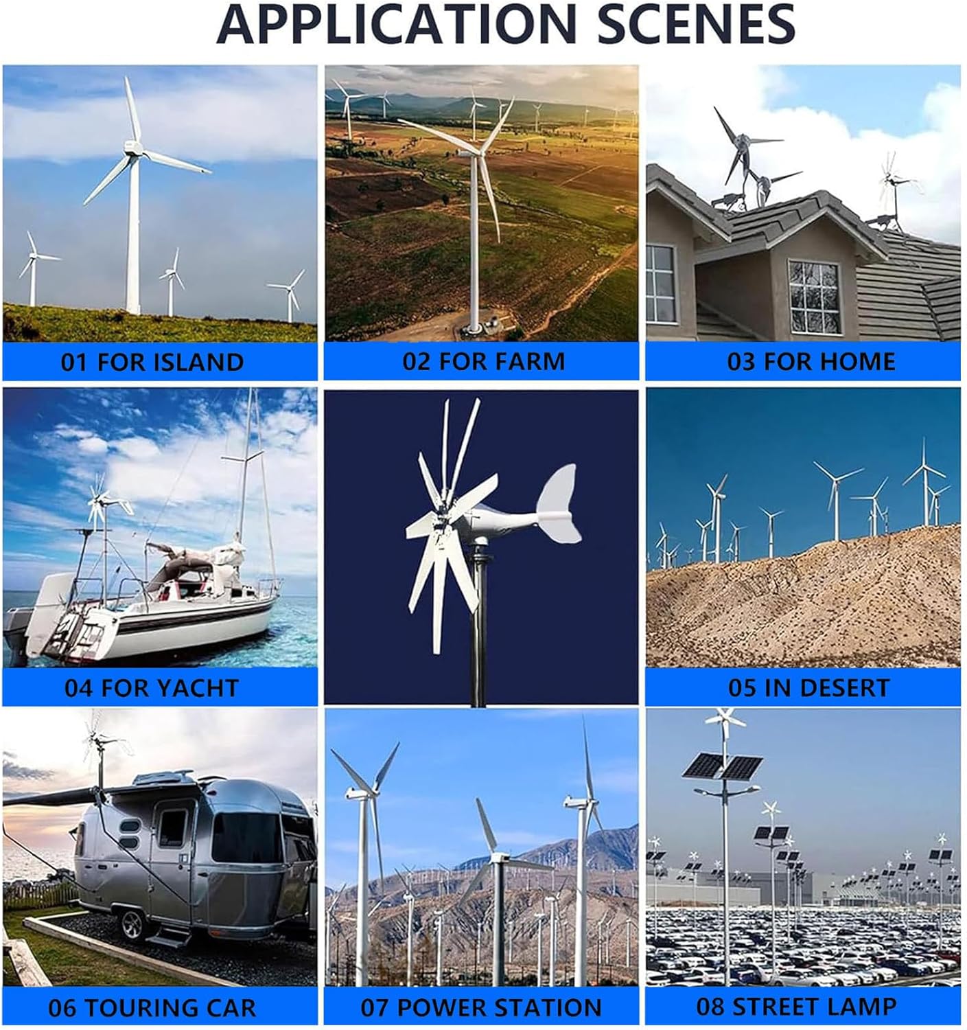 2000W Wind Turbine Generator Kit,8-Blade Wind Power Generator,12V 24V 48V 220V with Charge Controller,2m/s Start Wind Speed,with MPPT Controller,Suitable for Home,Farm,RV 12V