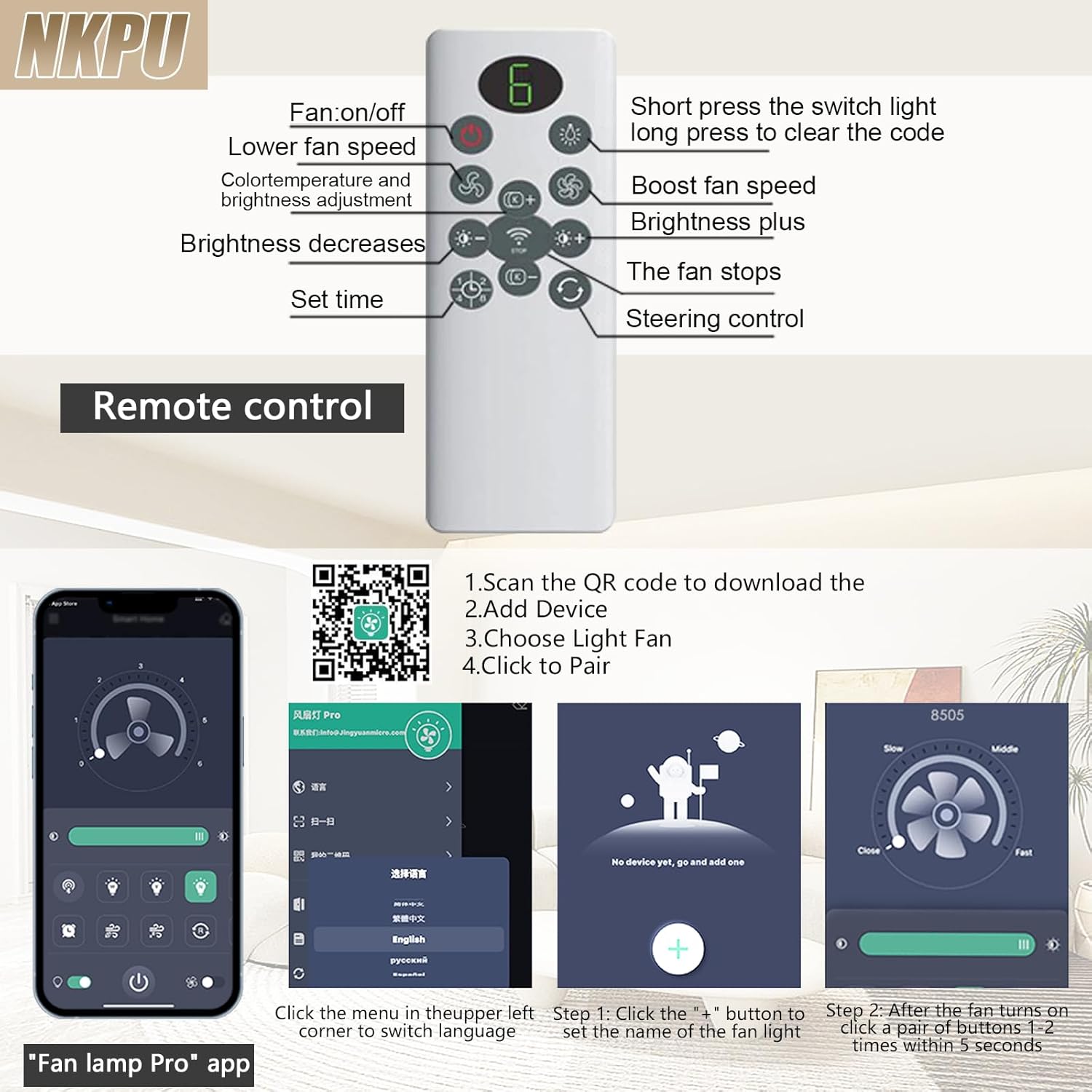 60 Inch Ceiling Fans with Lights, Large Modern Black Ceiling Fan with Light and Remote Control, 6 Double Sided Blades, 6 Speed Reversible Motor, Dimmable LED, Silent Timing, Indoor Outdoor Patio Use