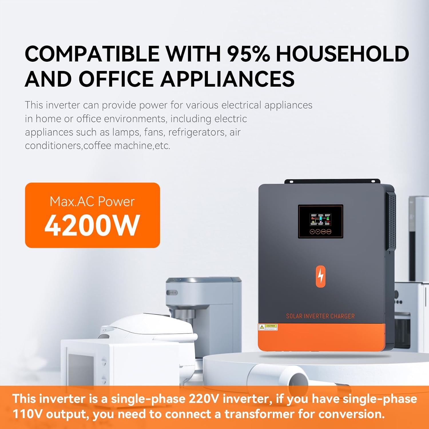 4200W Solar Inverter, 24V to 220-230VAC, Off-Grid Hybrid Inverter with 100A MPPT Solar Charge Controller, Max PV Array 4.2KW, Max.PV Open Circuit 500V, Built-in WIFI, With 24V Lead-Acid & Li Batteries