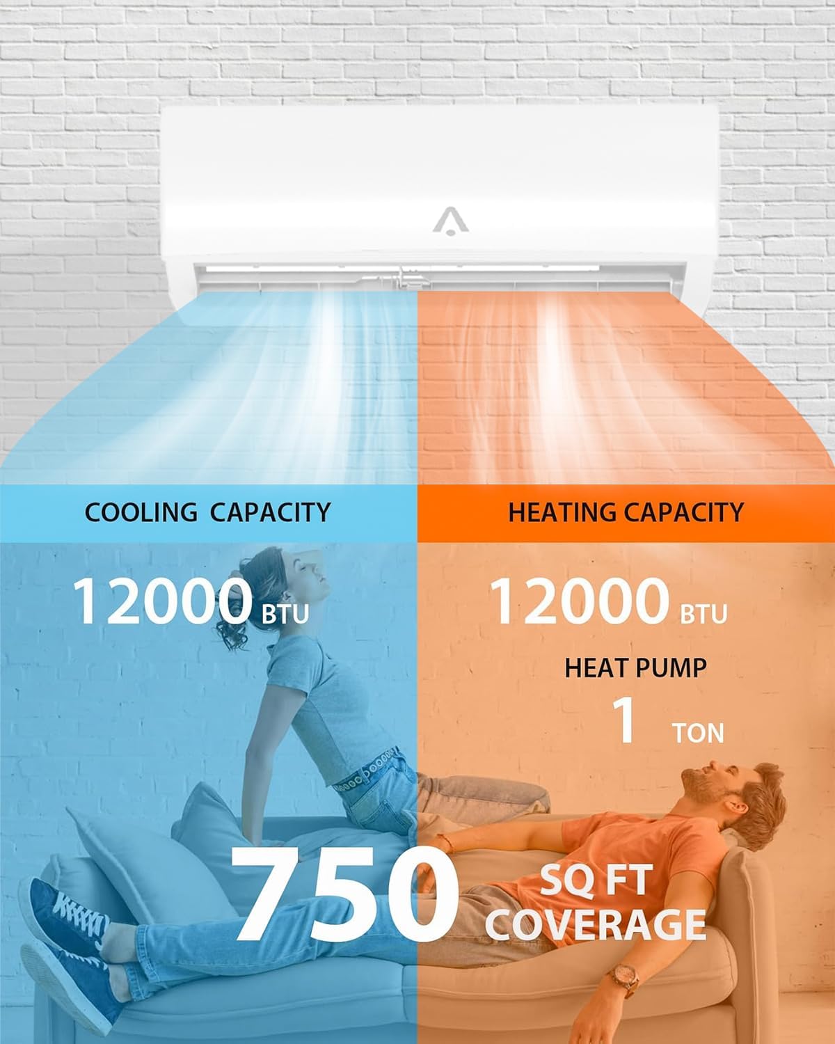 24000 BTU Dual Zone Mini Split Air Conditioner, 20 SEER2 208-230V 12000 BTU + 12000 BTU Wifi Enabled Multi Zone Ductless Mini Split AC Heating System, Heat Cools up to 750 sq. ft, White