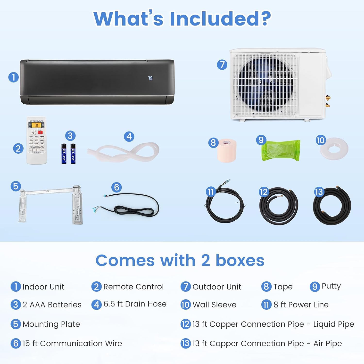 KOTEK 12000 BTU Mini Split AC/Heating System, 21 SEER2 Split-System Air Conditioner & Heater with Inverter Compressor, Cools Rooms up to 750 Sq.Ft, 208-230V (12000 BTU, 21 SEER2)