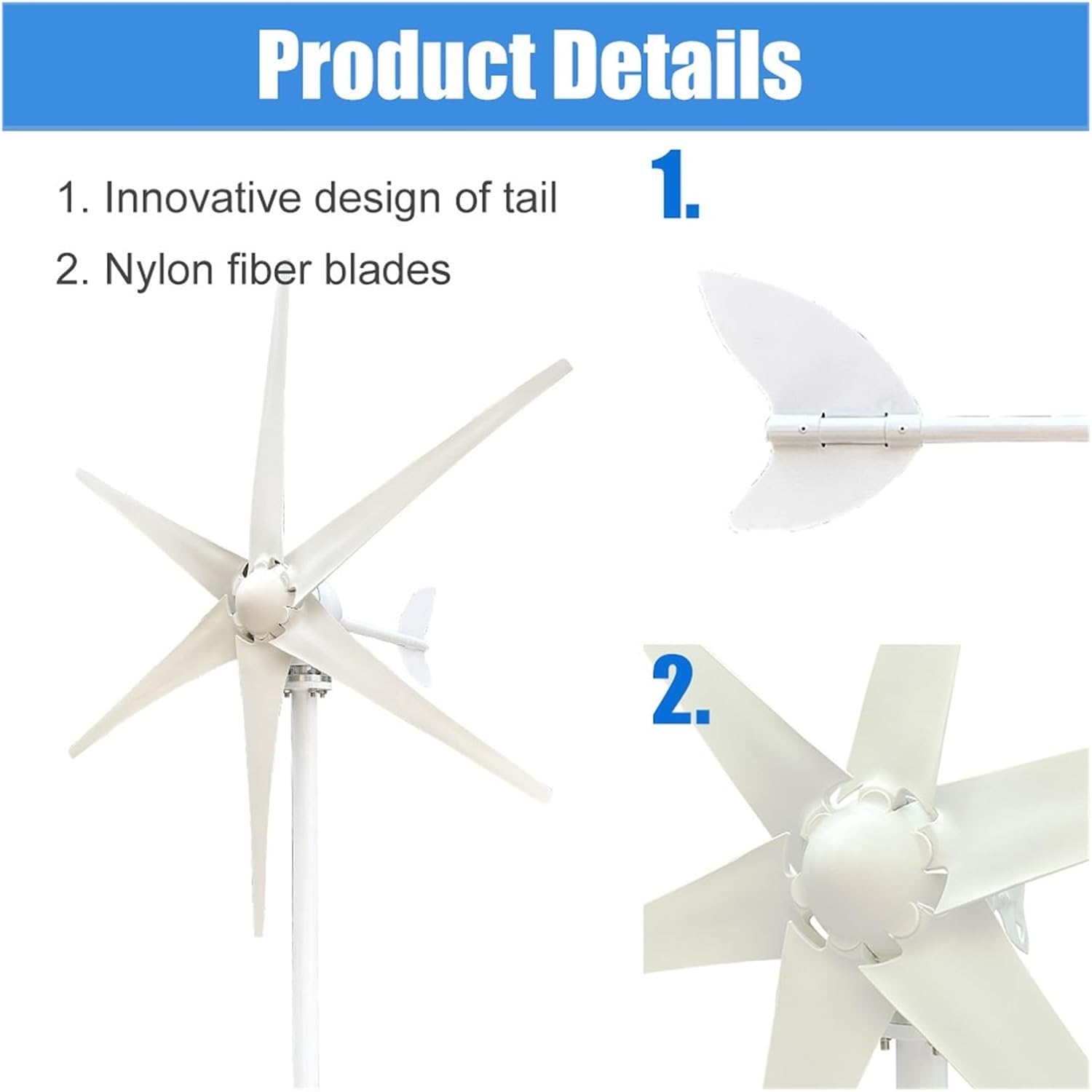 High Efficiency 3000W Windmill Horizontal Axis Wind Turbine Generator Home Appliance Generators Wind Power Generator Industrial Energy(with MPPT Charger,48V)
