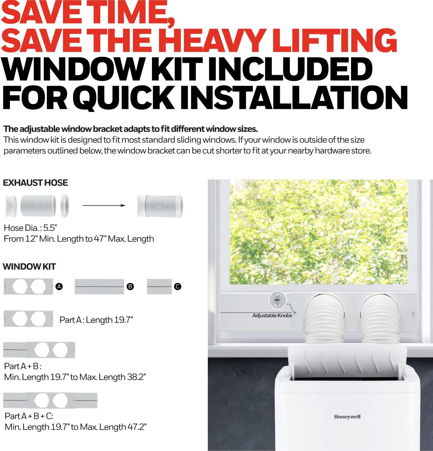 Honeywell 14,500 BTU Portable Air Conditioner for Rooms up to 700 Sq Ft, with Dual Hose & 101 Pint Dehumidifier, Includes Remote Control and Window Kit, HW4CEDAWW0, White (10,000 BTU SACC)