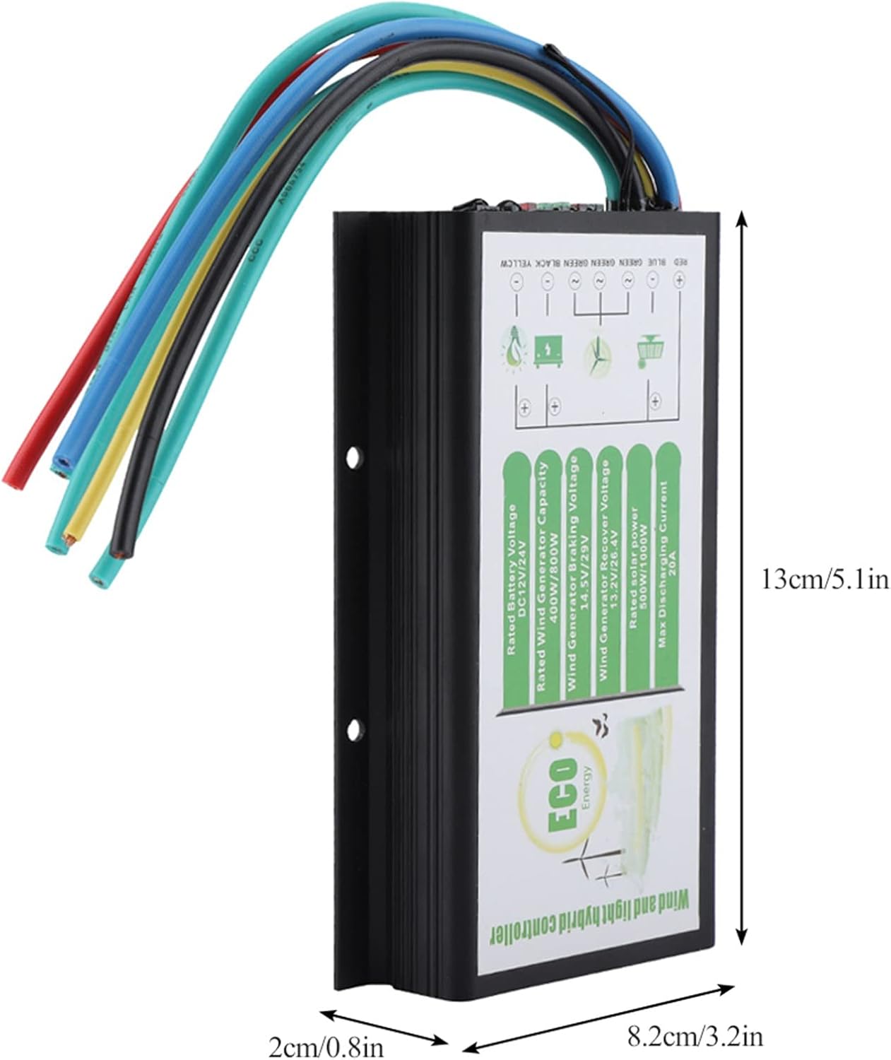 DC 12V/24V Wind and Solar Hybrid Controller, 400W/800W Power Devices, MGT Charging Mode with Temperature Compensation, All Aluminum Casing for Optimal Heat Dissipation, with