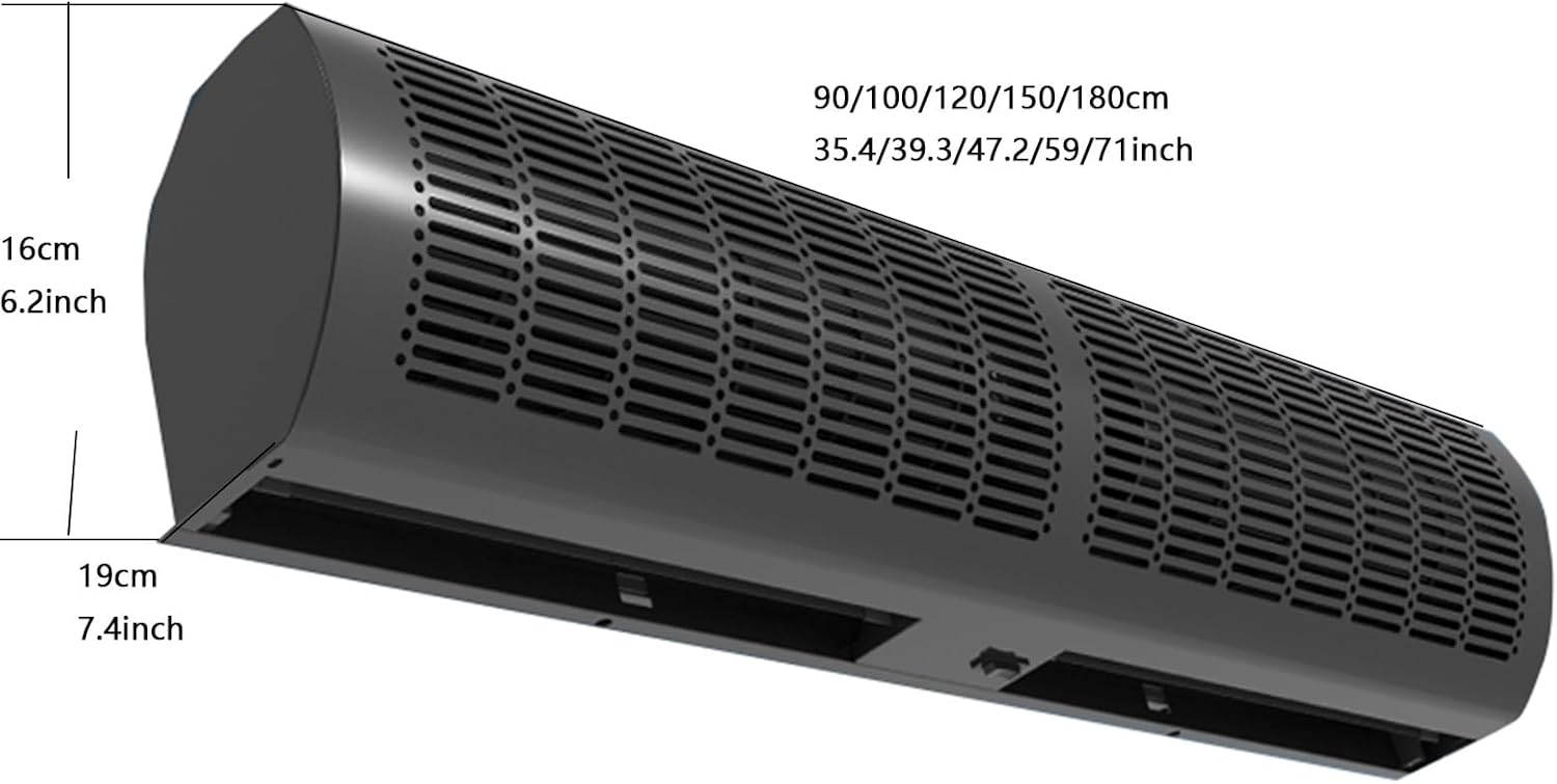 Black Strong Wind Commercial Air Curtain Machine with Remote Control, Elevator Car Shop Door Head, Efficient Wind Insulation(150cm(59inch))