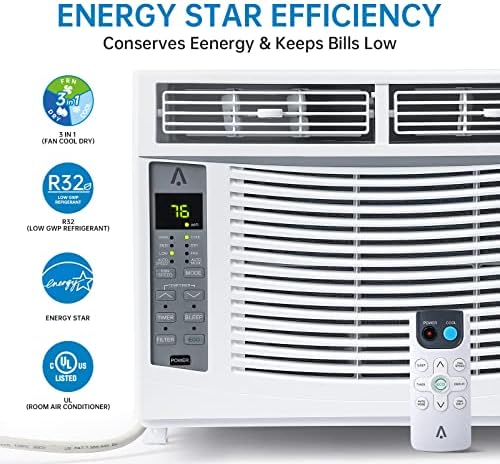 6000 BTU WiFi Window Air Conditioner for Small Rooms - Remote + App Control, UL Certified, Cools 250 Sq.Ft, Bedroom/Office