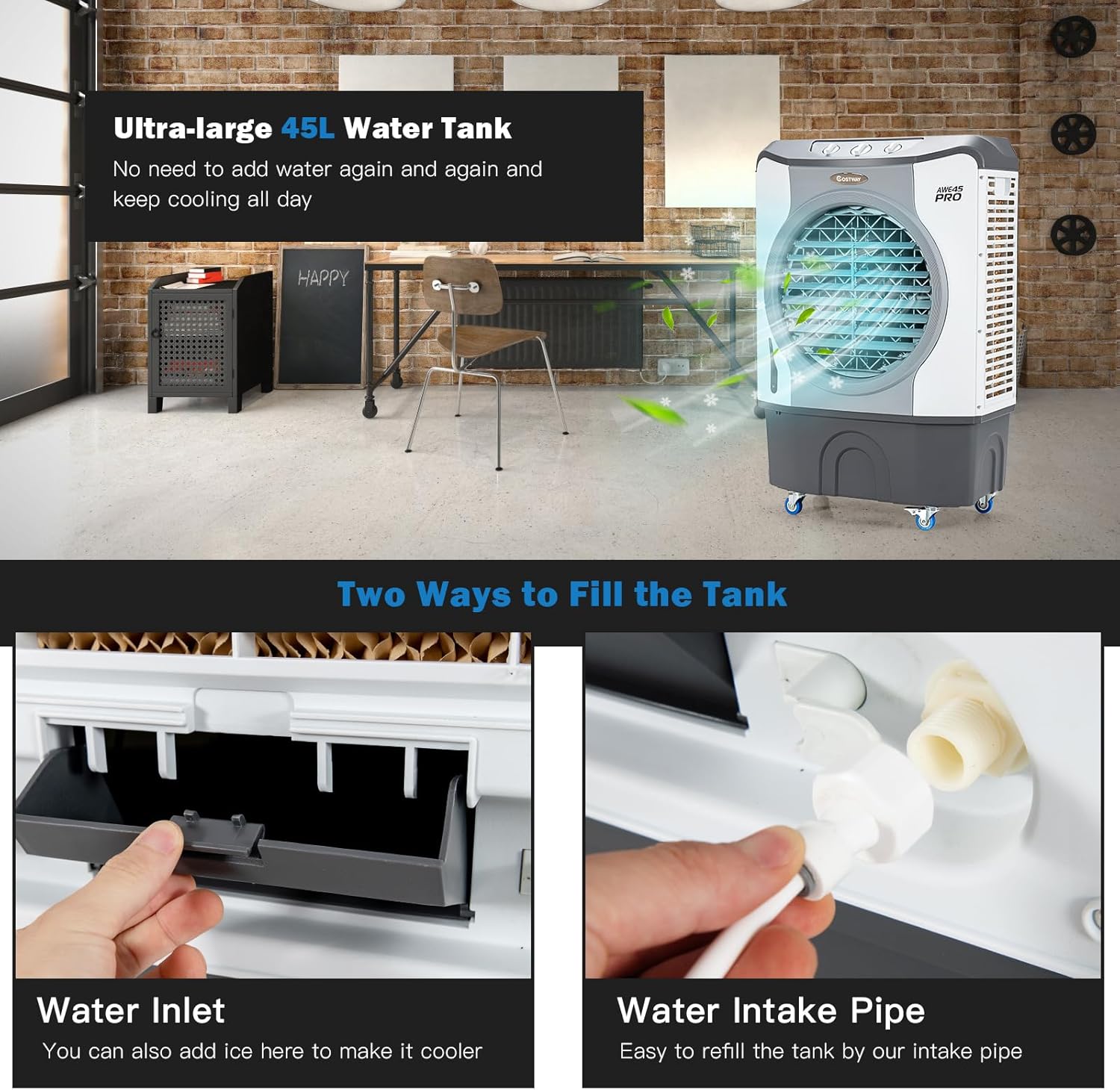 MEDIMALL Swamp Cooler, 4-in-1 Evaporative Air Cooler with 100° Oscillation, 12 Gal Water Tank, 3 Wind Speeds, Windowless Portable Air Conditioner for Garage, Warehouse, Outdoor Use, Grey