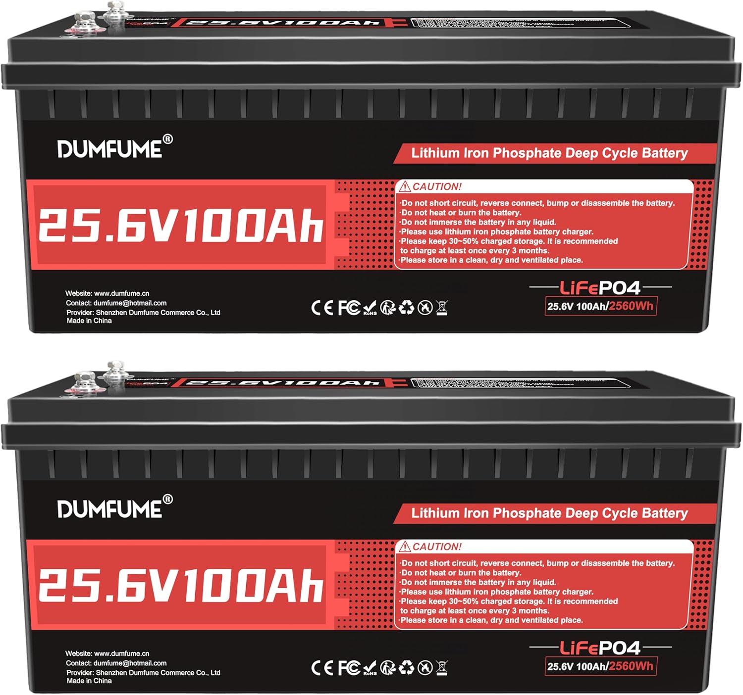 2-Pack 24V 100Ah LiFePO4 Lithium Battery Set, 2560Wh Each, 100A BMS, Deep Cycle for Solar Power System, RV Camper, and Off-Grid Applications