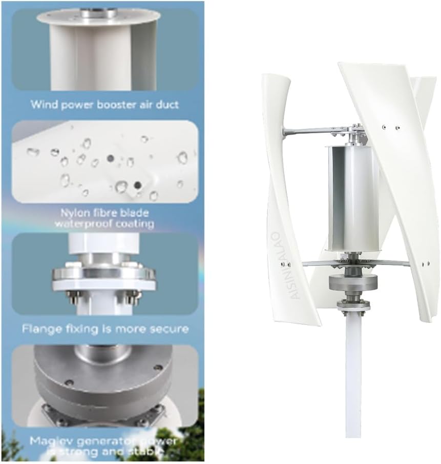 3000W No Noise Wind Turbine Generator AC 12V 24V 48V 220V 3 Blades Vertical Windmill Generator with Controller for Wind Solar Hybrid System (White),12v