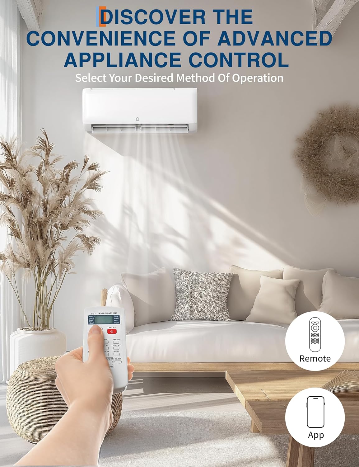 18000 Btu Mini Split AC Heating System, Wifi Enabled Mini Split Air Conditioner with 21 SEER2 Inverter, Heat Pump, 208-230V for Rooms Up to 1250 Sq. Ft, White