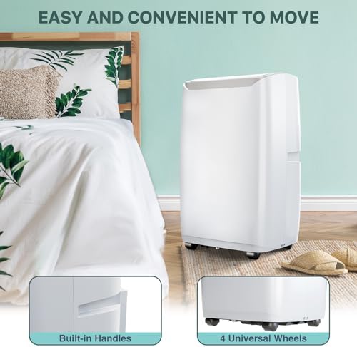 14,000 BTU (ASHRAE) Portable Air Conditioner - 9,200 BTU (SACC) Cools 700 Sq.Ft, 3-in-1 AC Unit with Dehumidifier & Fan, 52dB Quiet, Remote Control, White for Home/Office