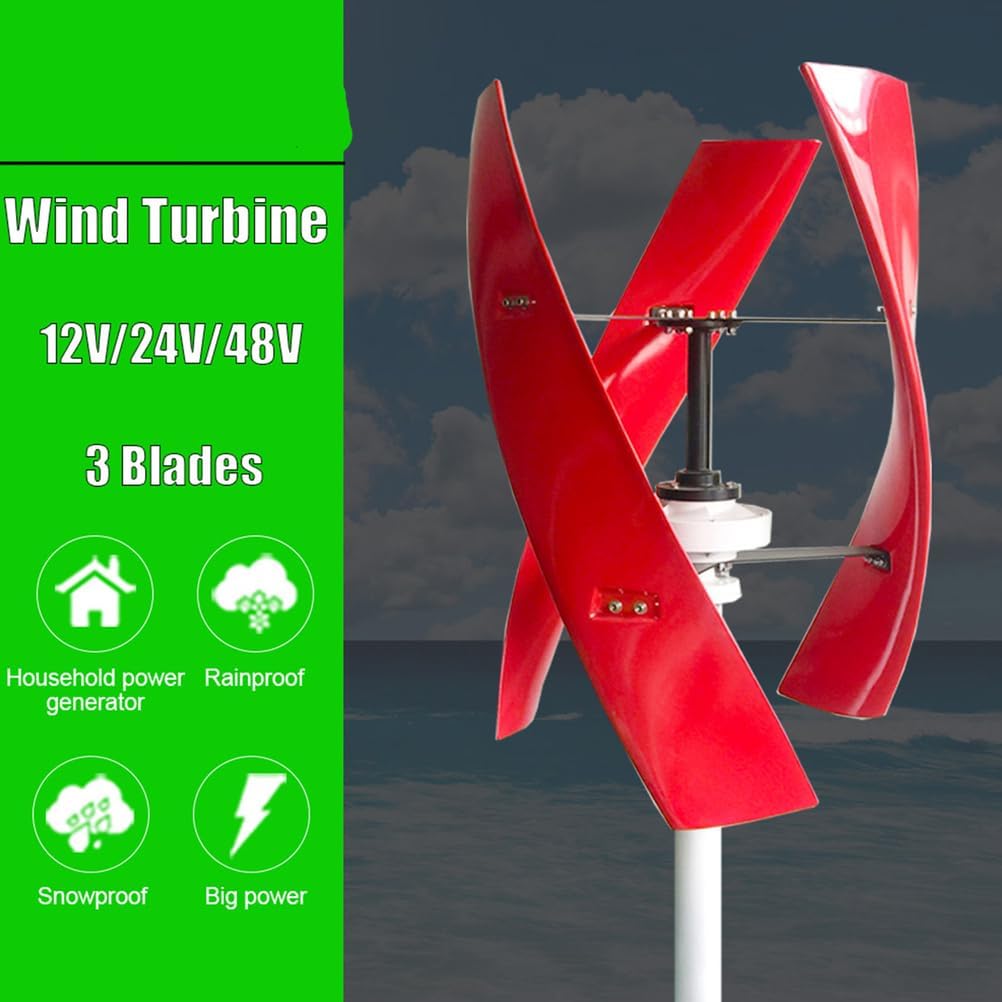 10000W 12V-220V Vertical Wind Turbine Generator Kit, 3 Blade Maglev Vertical Axis Wind Turbine Power Generator with Controller for Home Industrial Energy (Red)