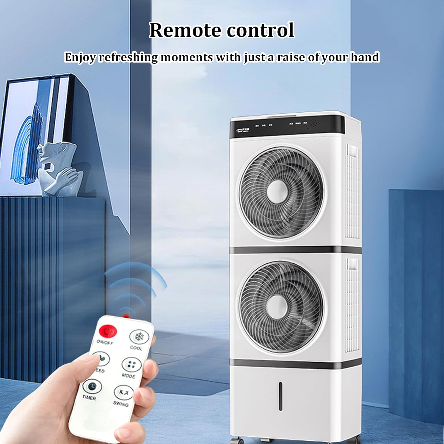 Evaporative Air Cooler,14L Large Water Tank,Three Speed Regulation Portable Air Conditioner,1-12 Hour Timer Function,for Bedrooms, Restaurants, Hotels, Gyms,(Color:Single layer remote control version)