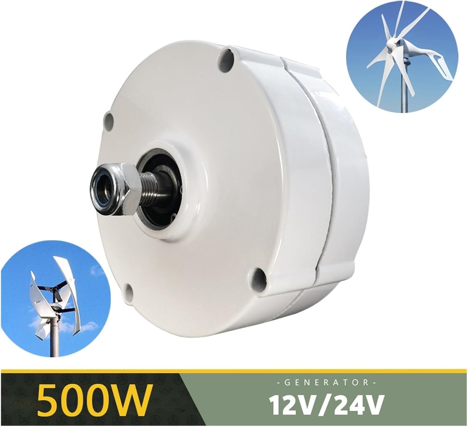Wind Turbine Generators 500W Low Speed 12V 24V 3 Phase Gearless Permanent Magnet AC tors for Wind Water Turbine for Home Use Industrial Energy(with Base,24V_500W)