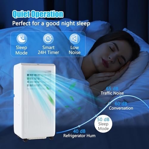 GOFLAME 10000BTUS Portable Air Conditioner for Rooms up to 250 Sq.Ft, 3-in-1 AC Unit on Wheels w/Cooling, Fan, Dehumidifier, Sleep Modes, 24H Timer, Remote Control Installation Kit, Floor AC Unit