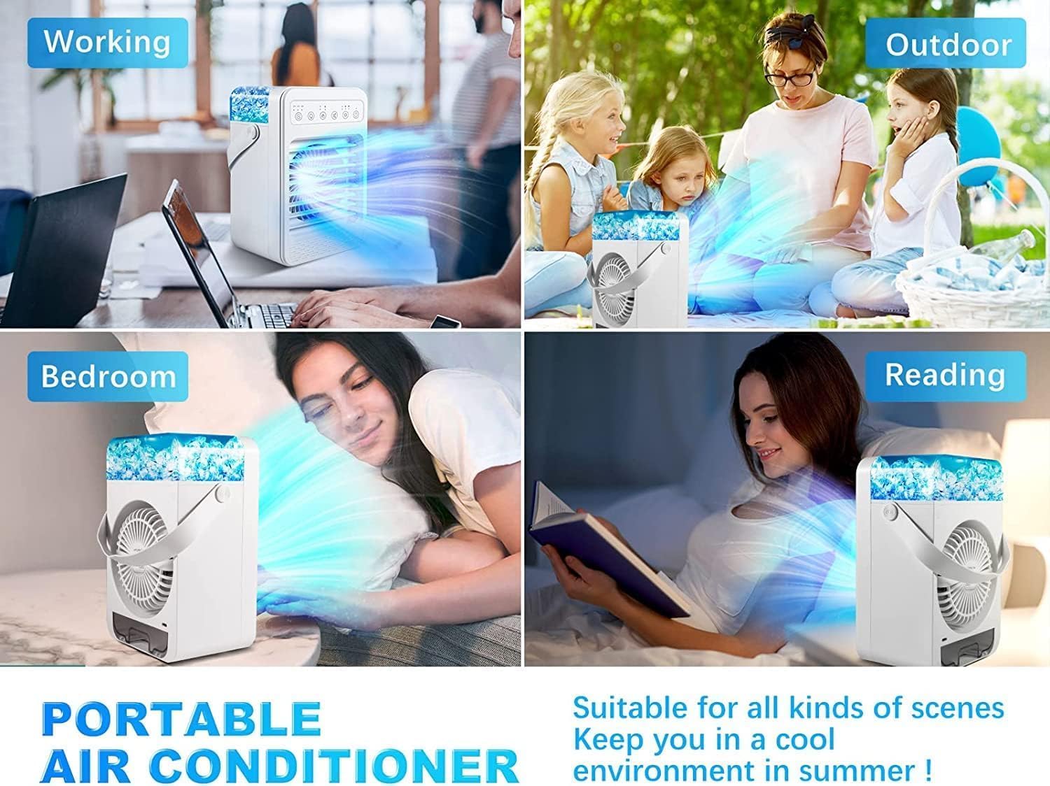 Portable Air Conditioners, Mini Air Conditioner Personal Evaporative Air Cooler with 4 Speeds 7 Colors, 600ML Portable Ac Unit Fan 2 Cool Mist Cooling Fan for Room Office Car