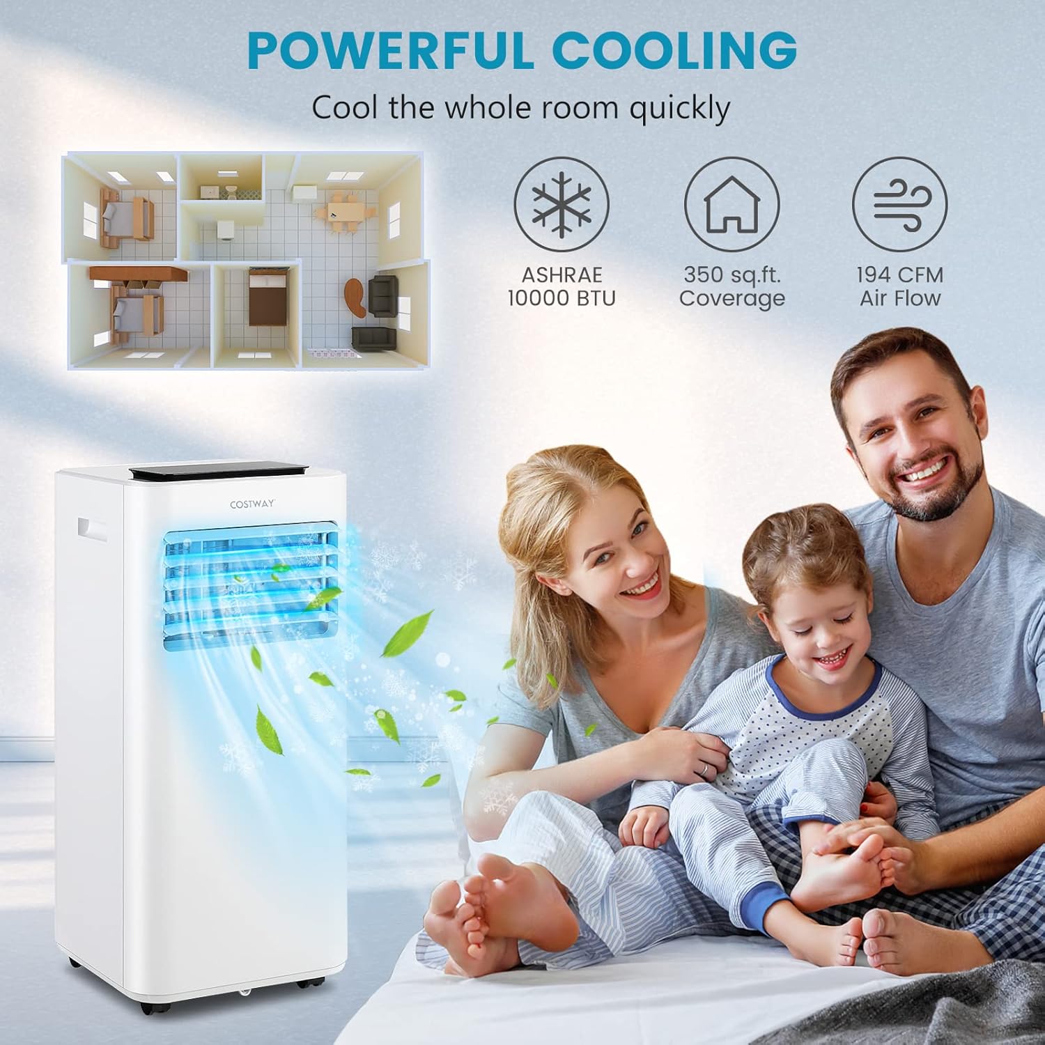 COSTWAY 10000 BTU Portable Air Conditioner, 3 in 1 AC Unit, Fan & Dehumidifier w/Sleep Mode, 24H Timer, LED Display, Child Lock, Remote Control & Window Kit for Bedroom, Office, Dorm (10000BTU)