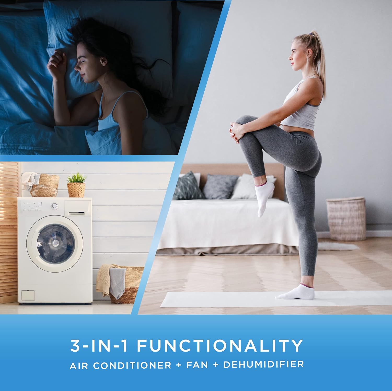 Commercial Cool Portable Air Conditioner, Dehumidifier & Fan, Portable Air Conditioner 9,000 BTU Covers up to 400 Sq. Ft., Wifi Enabled, Blue