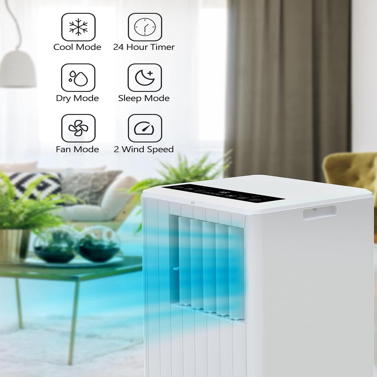 Portable Air Conditioner 8000 BTU, AC Unit Cool Up to 350 Sq.Ft.,3 In 1 Cooling, Dehumidifier, Fan, Remote Control/LED Display/24Hrs Timer/360° Wheels/Installation Kits for Home Office Bedroom