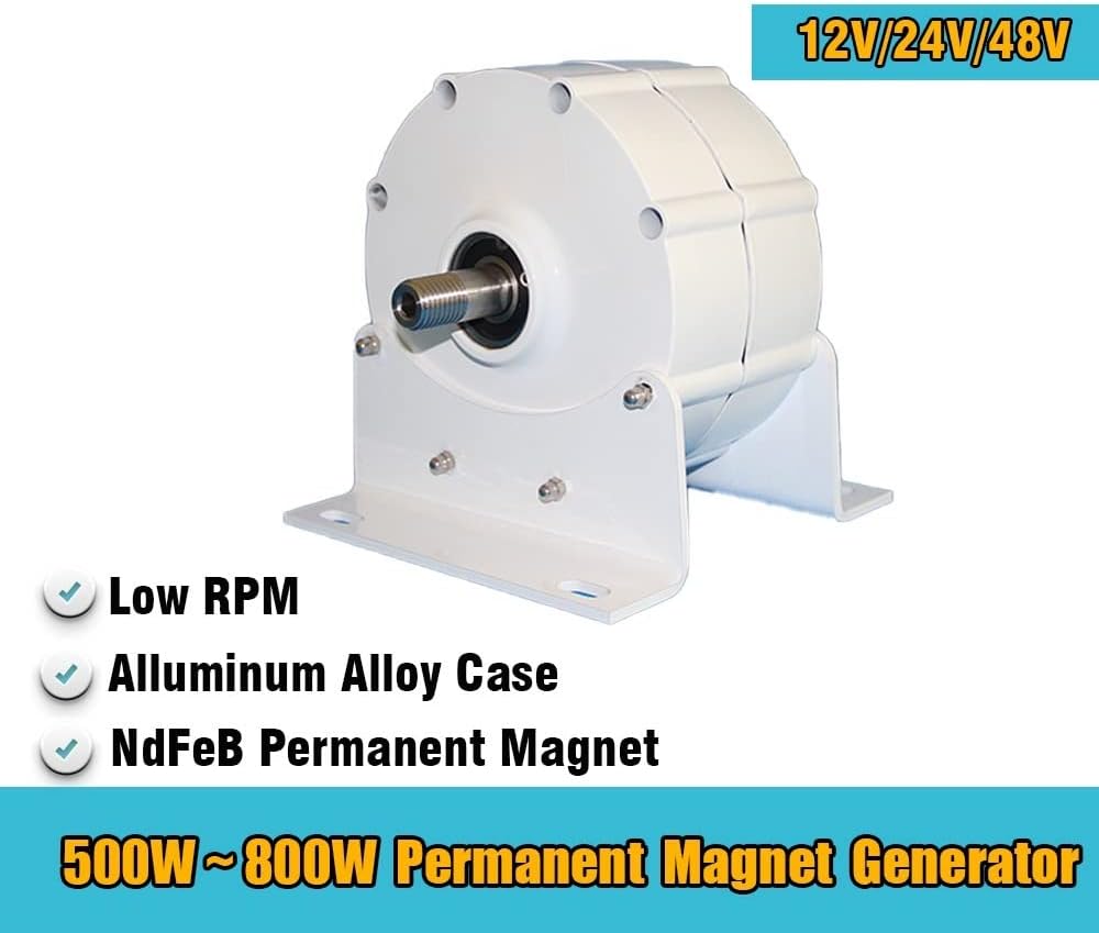 Wind Turbine, Low Speed ​​500W 600W 800W 12V 24V 48V Gearless Permanent Magnet Generator Alternator for Wind Turbine Water Turbine(with Base,12V_500W)
