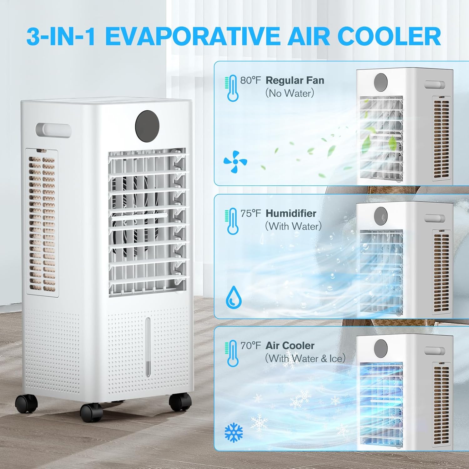 Windowless Portable Air Conditioner, 12H Timer & 2-Gal Tank, 3-IN-1 Portable AC Unit with Remote, 75°Oscillation, 3 Modes & 3 Speeds, Ultra-Quiet 24