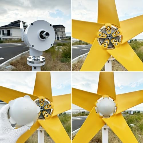 1200W Wind Turbine Generator 12V/24V/48V with MPPT Controller & 5 Yellow Blades - High Efficiency Wind Power for Boats, Cabins, Terraces & Home Use