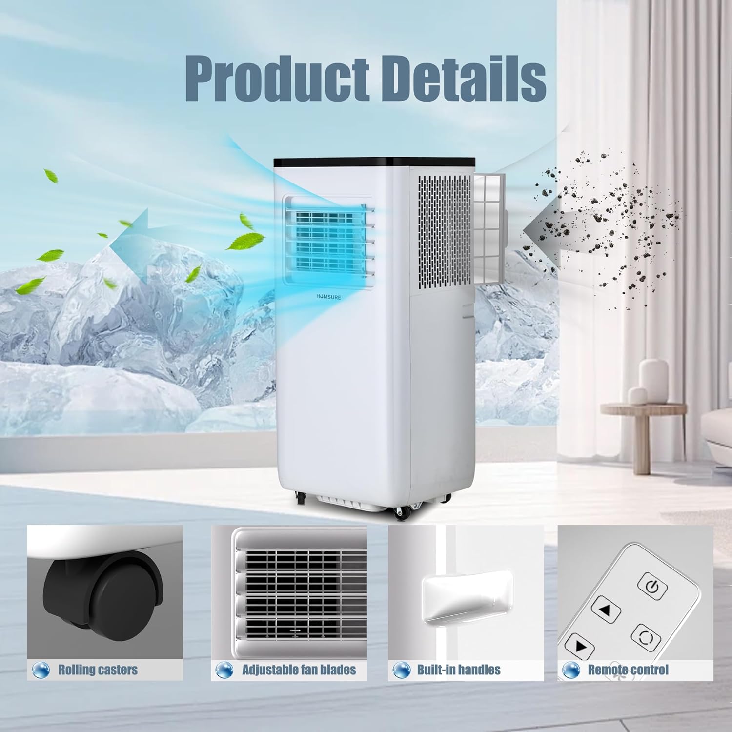 PhiloDeco Portable Air Conditioners 10000 BTU 400 Sq. ft, Room Air Conditioning, Portable AC Unit With Remote Control, Cooling, Dehumidifier And Fan, Automatic, Sleep 5 Mode Floor Air Conditioner