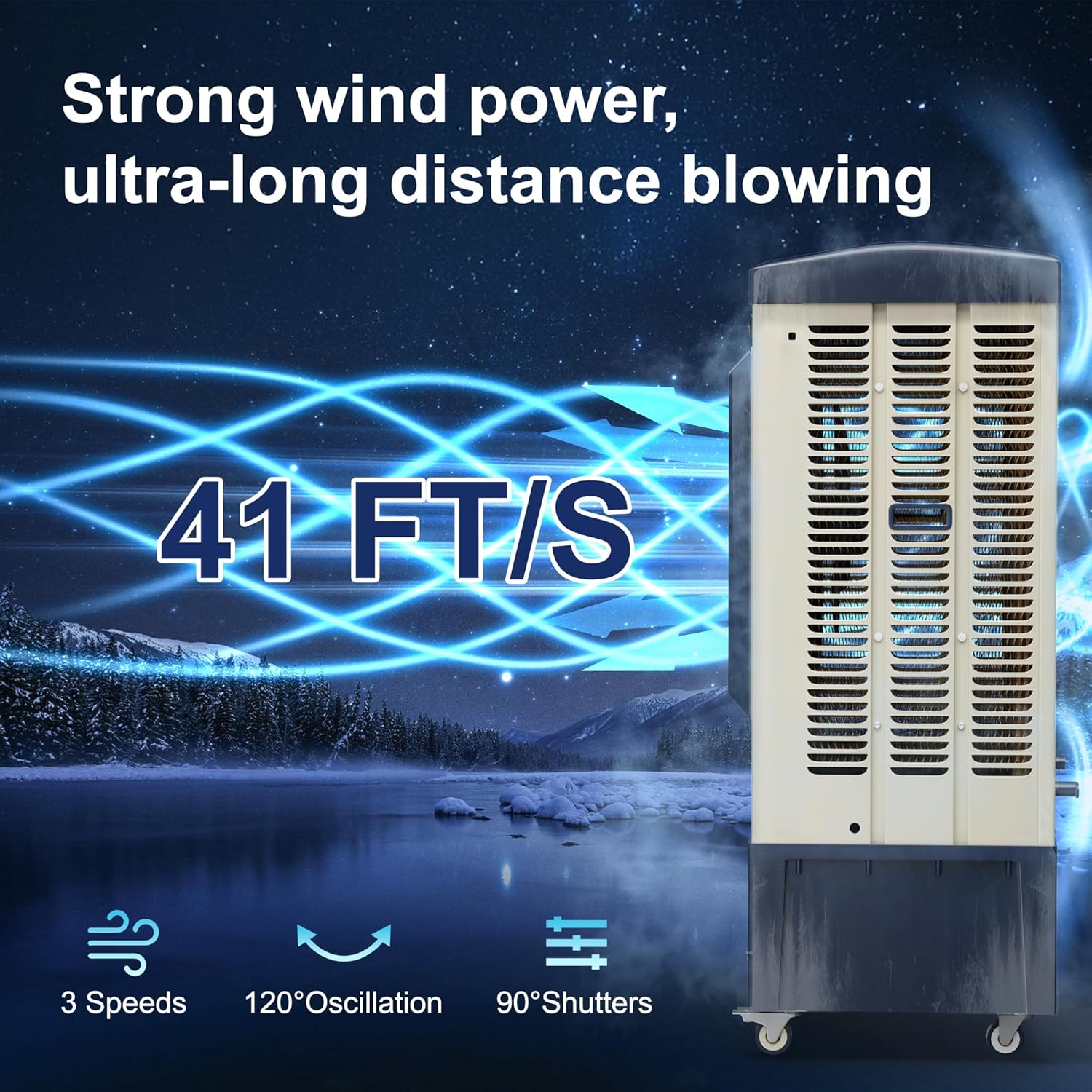 Swamp Cooler,8829 CFM Evaporative Air Cooler,36 Gal Water Tank Outdoor Air Conditioner,3 Speed,Suitable for Indoor & Outdoor Garage,Patio,courtyard,factory workshop,55inch,Blue