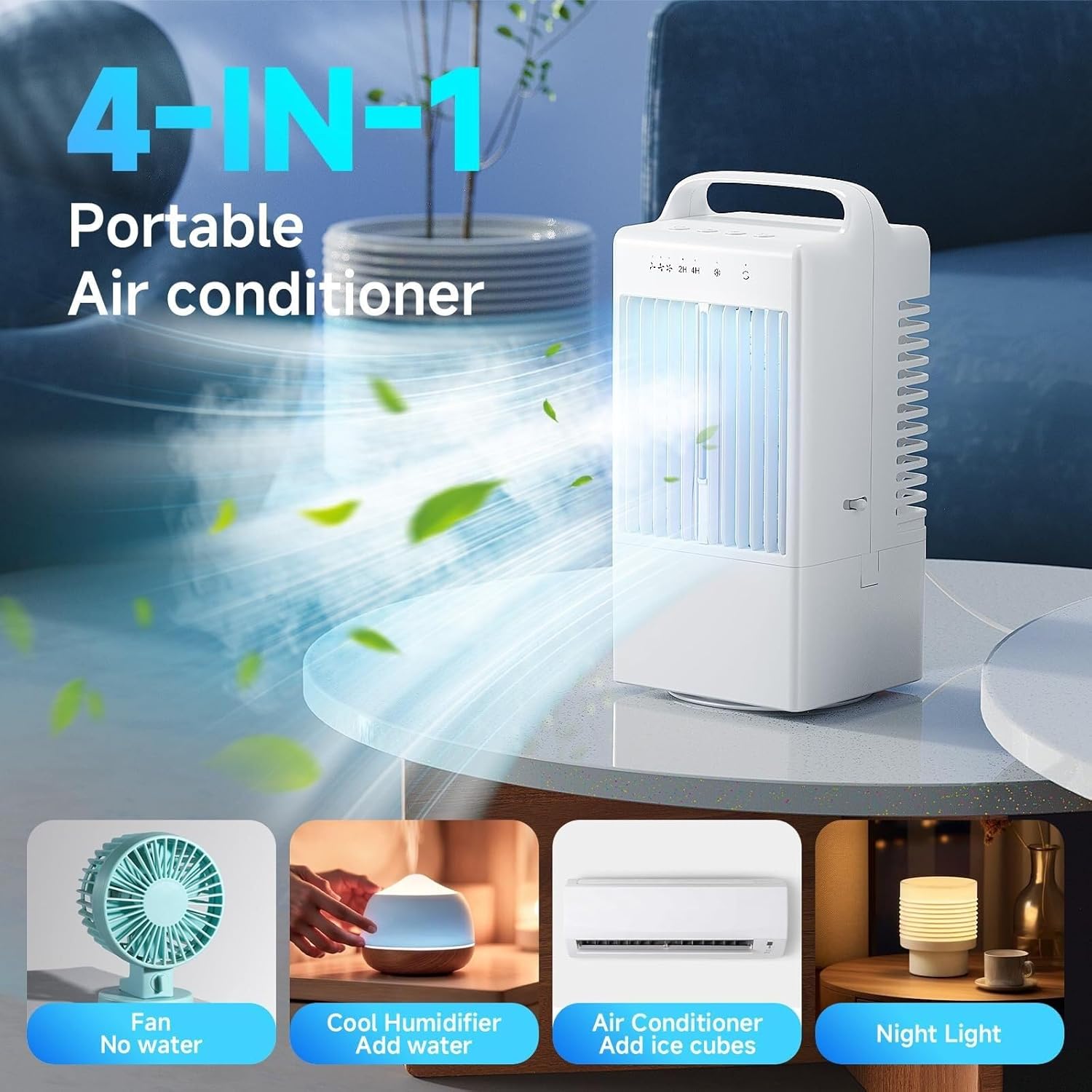 5.5in Portable Air Conditioners For Rooms 4-in-1 Cooling Dehumidifier Portable AC Unit With 900ml Water Tank Smart A/C Air Conditioner For Home/Office(White)