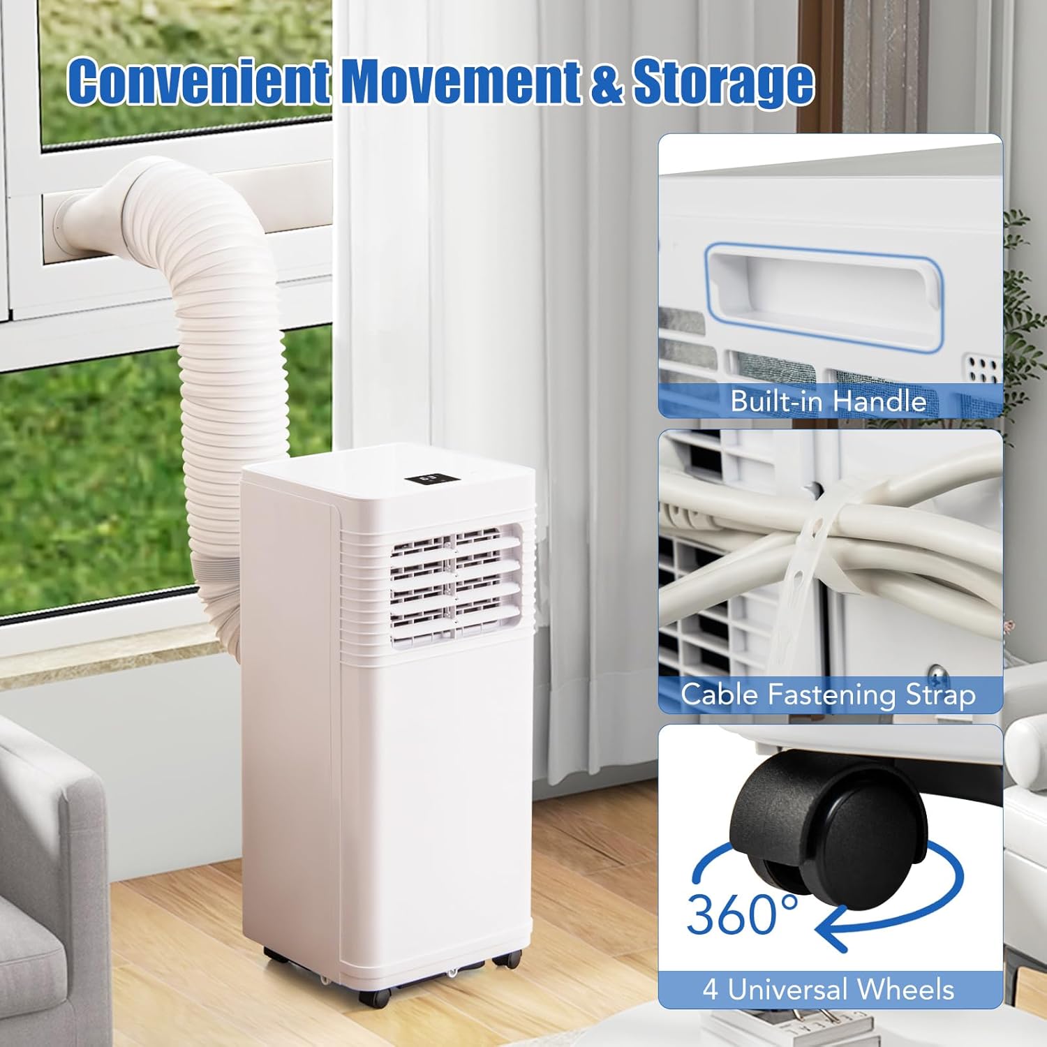 SIMOE Portable Air Conditioner, 8000BTU Portable AC for Cooling up to 250 Sq.Ft, 3 in 1 AC Unit with Fan & Dehumidifier Mode, Suitable for Bedroom, Sleep Mode & 24H Timer, Living Room