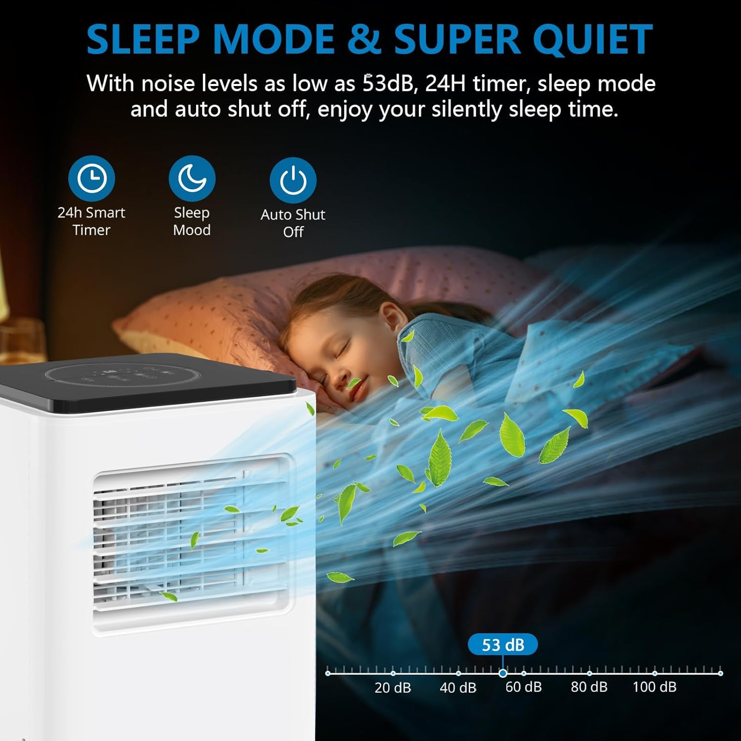 8000 BTU Powerful Cooling for 750 Sq.Ft Spaces, Quiet Operation with Dehumidifier, Sleep Mode, Timer & Remote Control Included