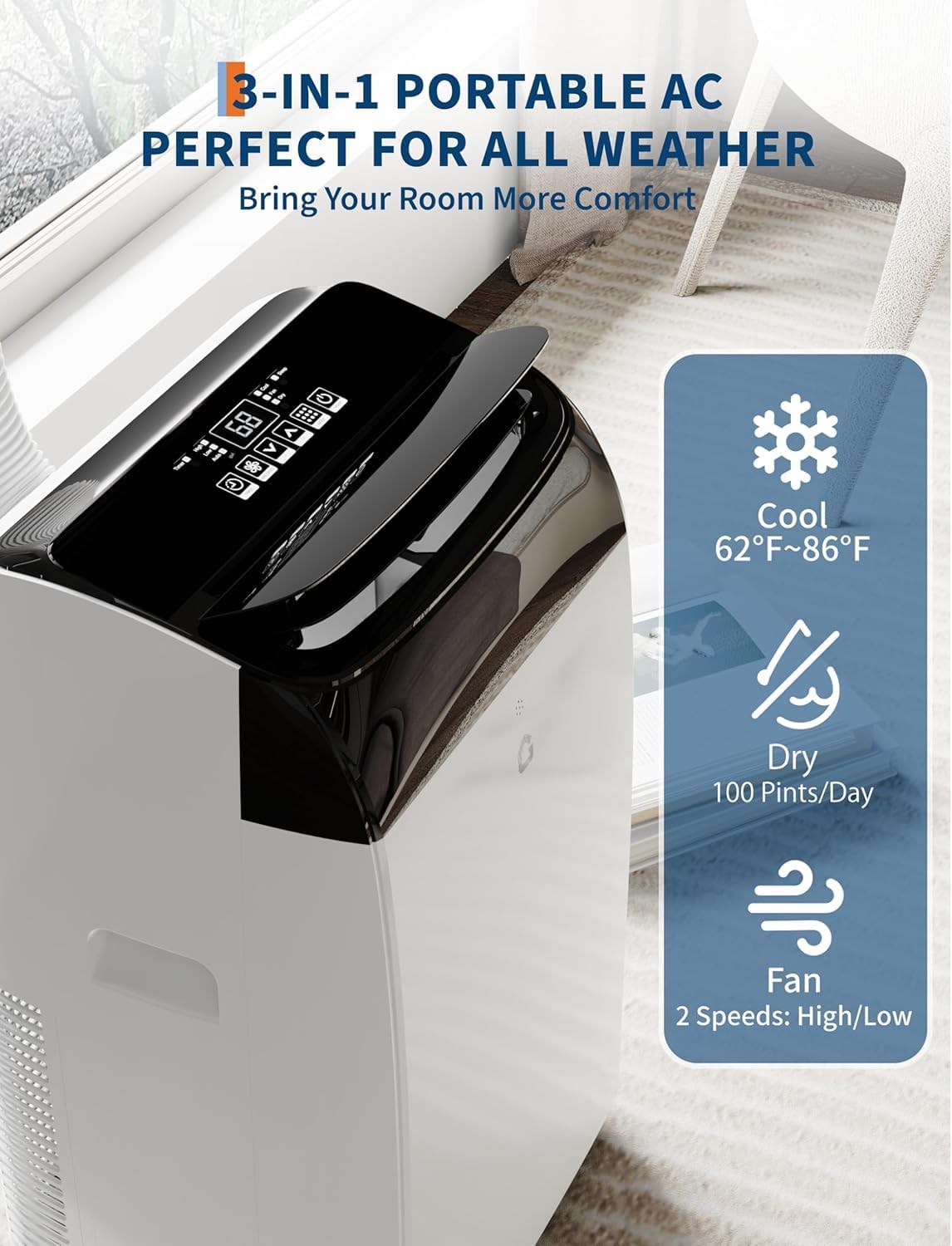 Portable Air Conditioner 14000 BTU -Standing AC Unit Remote Control with Dehumidifier and Fan,Sleep Mode, 24H Timer, Cooling Up to 750 Sq. Ft,Window Kits and Exhaust Hose Inlcluded