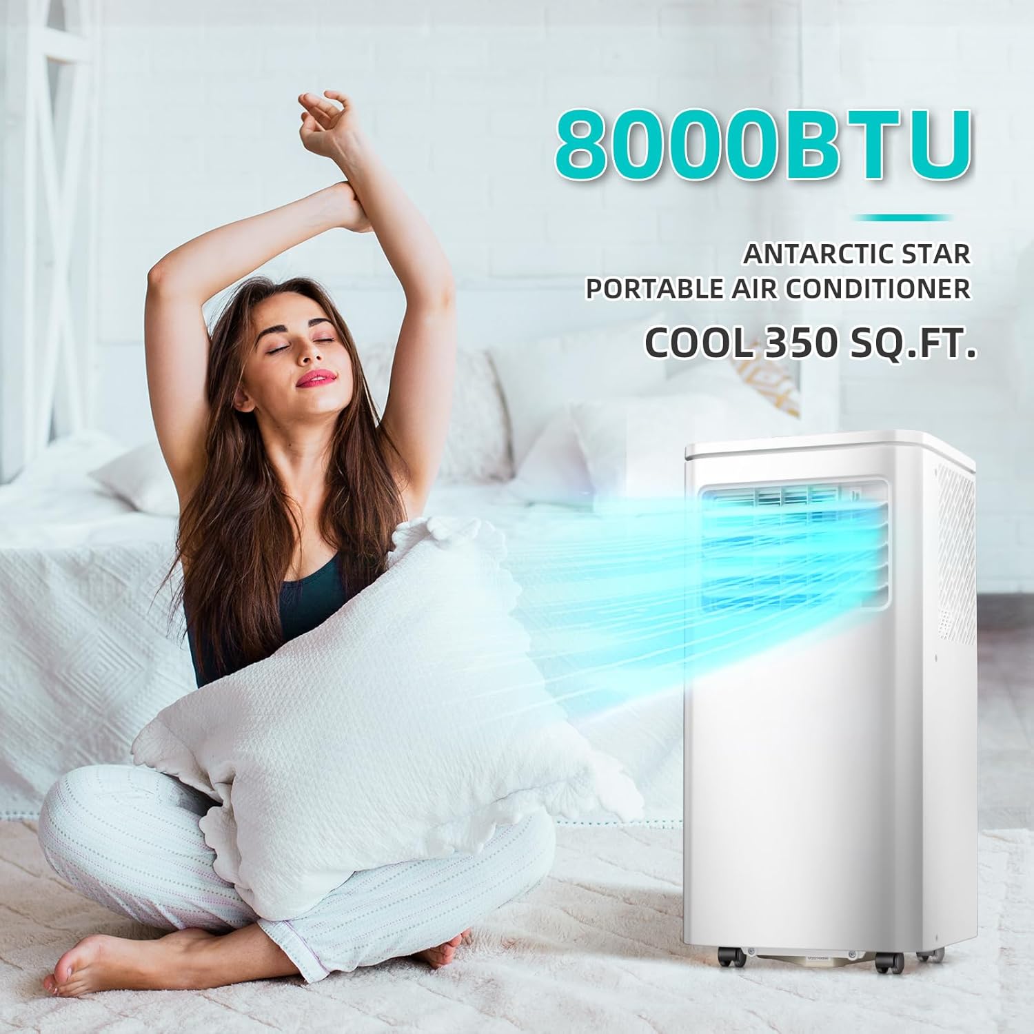 Portable Air Conditioner 8000 BTU, Remote Control, 4 in 1 protable ac, Cools 350sq. ft, 24 Hour Timer, Quiet Operation,Window Fan, 2 Speed for Bedroom Office Home Dorm