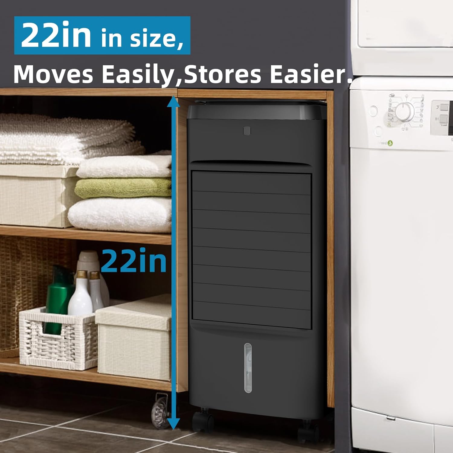 NOMEY Evaporative Air Cooler, 3-IN-1 Air Conditioner Portable for Room w/ 4 Modes & 3 Speed, 12H Timer, 1 Gal Detachable Water Tank, 4 Ice Packs, Remote, 70° Oscillation Air Cooler for Bedroom Indoor