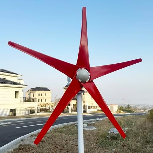 800W-1200W Wind Turbine Generator Kit - 12V/24V/48V, MPPT Controller, 5 Red Blades, Low Starting Wind Speed 2.5m/s, Ideal for Home Power Generation, 1000W Output